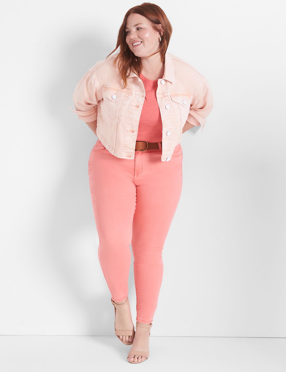 DENIM CROP JACKET PEACH PARADISE LaneBryant