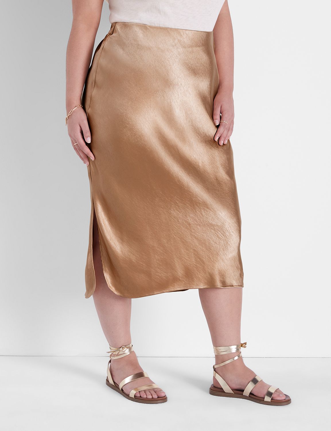 Shirttail Hem Maxi Satin Skirt | LaneBryant