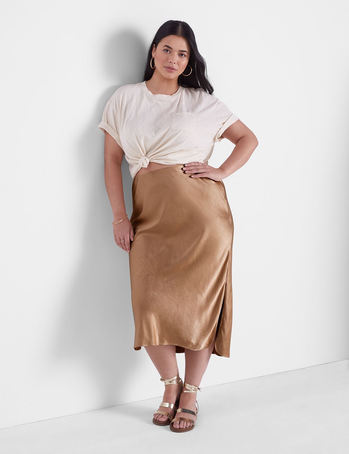 Shirttail Hem Maxi Satin Skirt