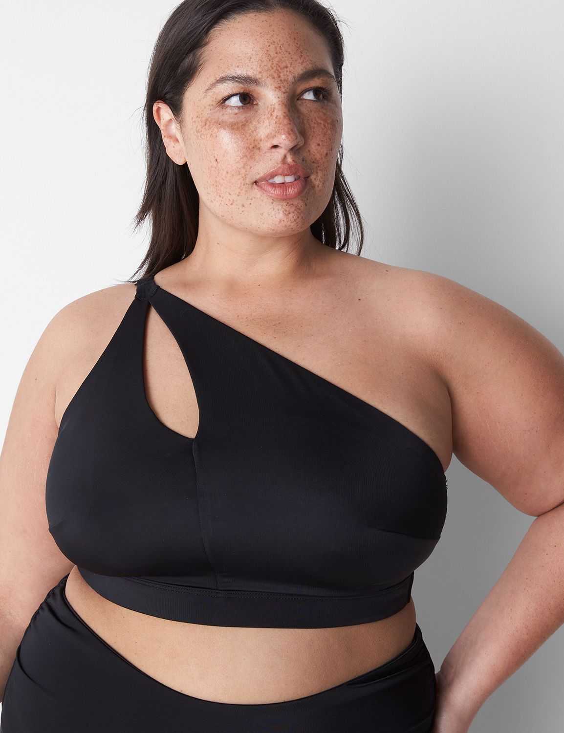 Lane Bryant No-Wire Keyhole One-Shoulder Swim Bikini Top Black