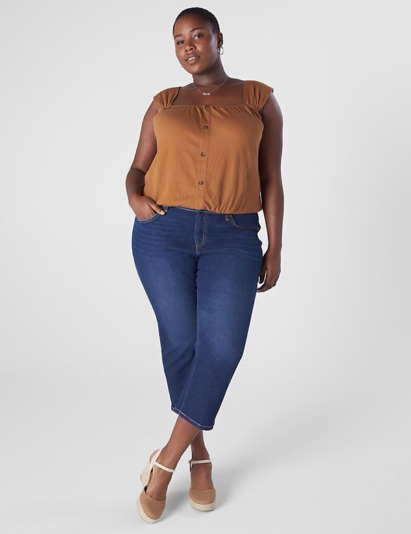 Relaxed Crop Cap-Sleeve Square-Neck Top