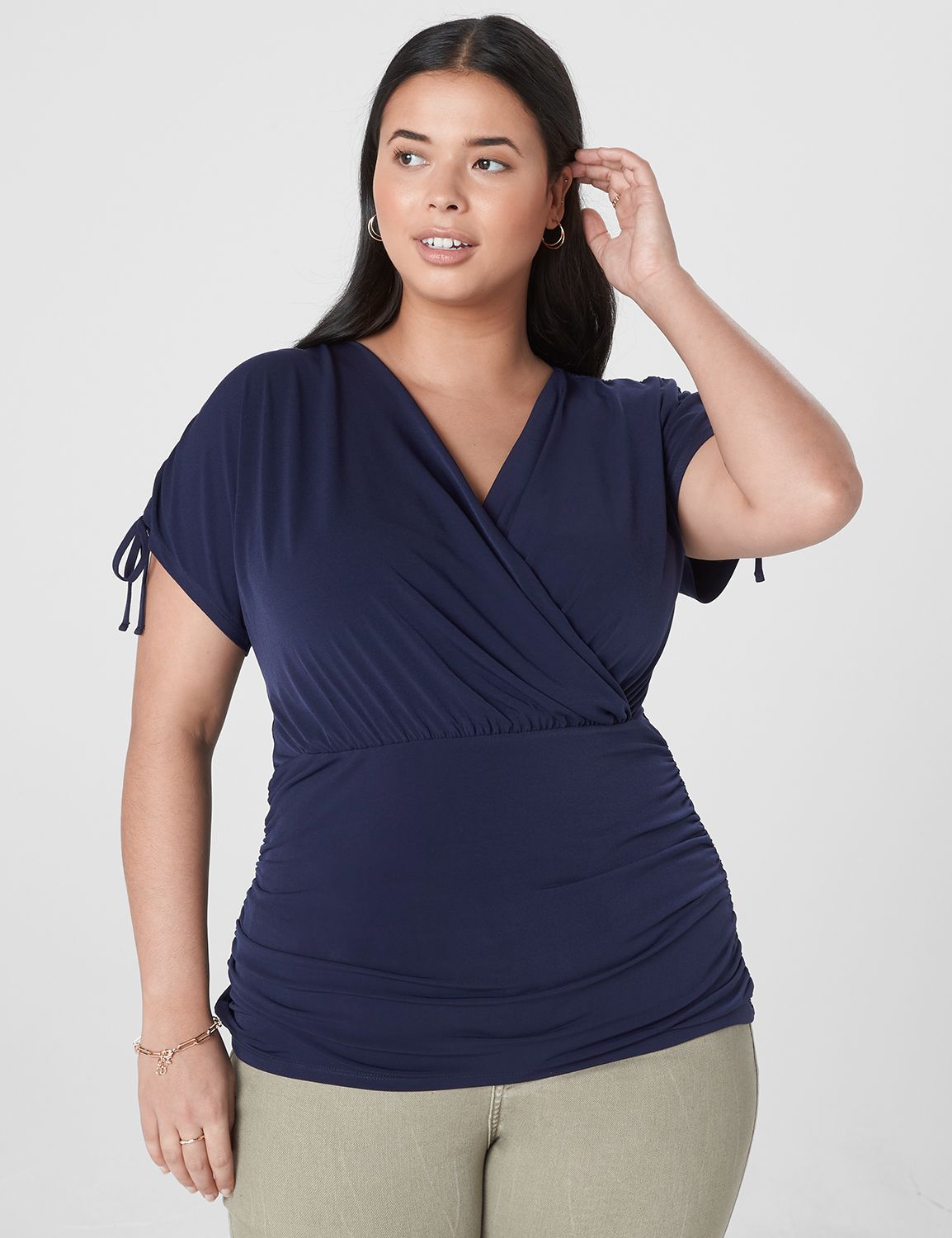 Fitted Drawcord-Shoulder Top