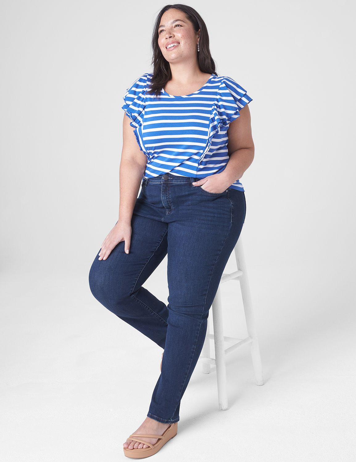 Classic Cap Sleeve Crew Neck Stripe | LaneBryant