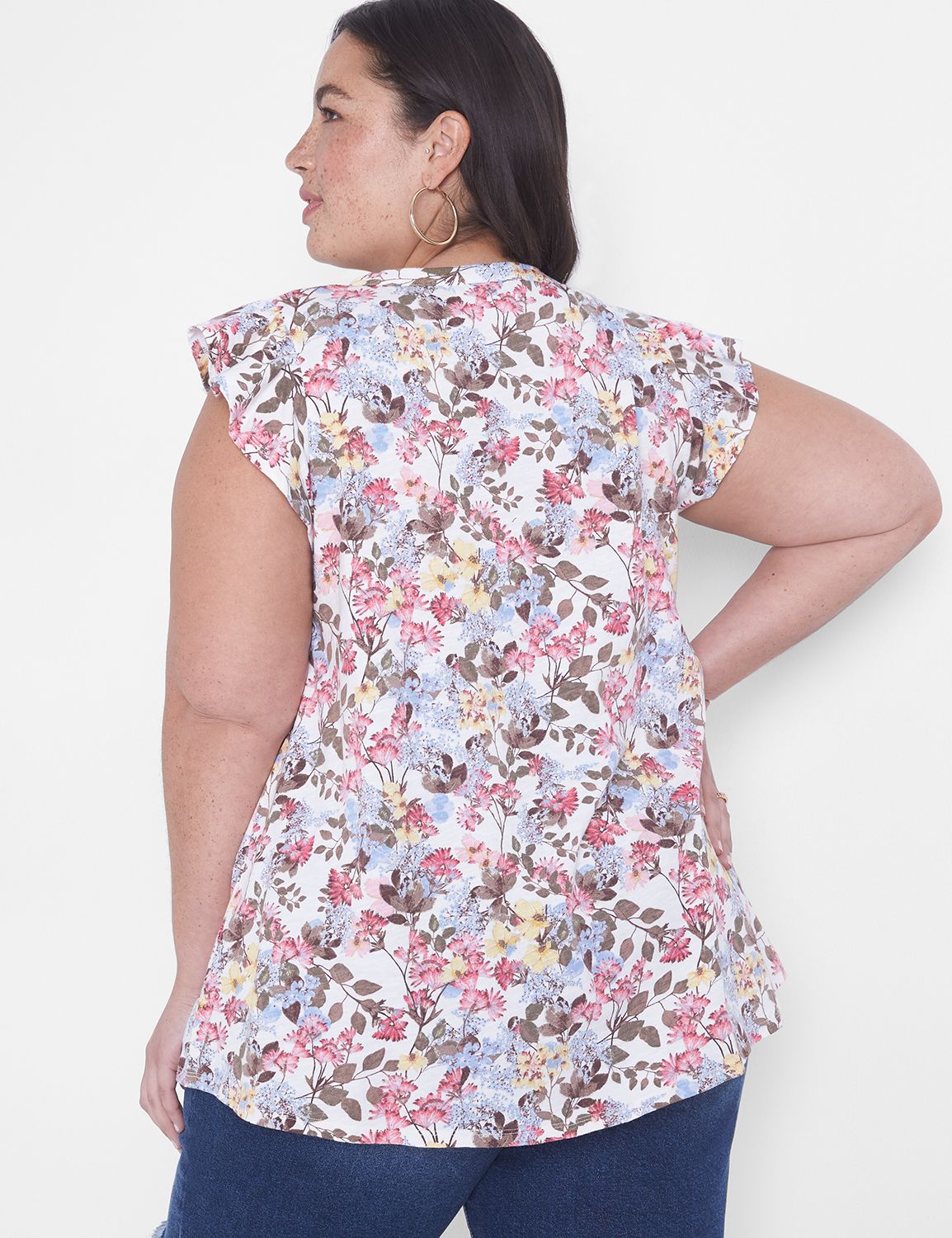 Swing Ruffle Lace Yoke Top LaneBryant