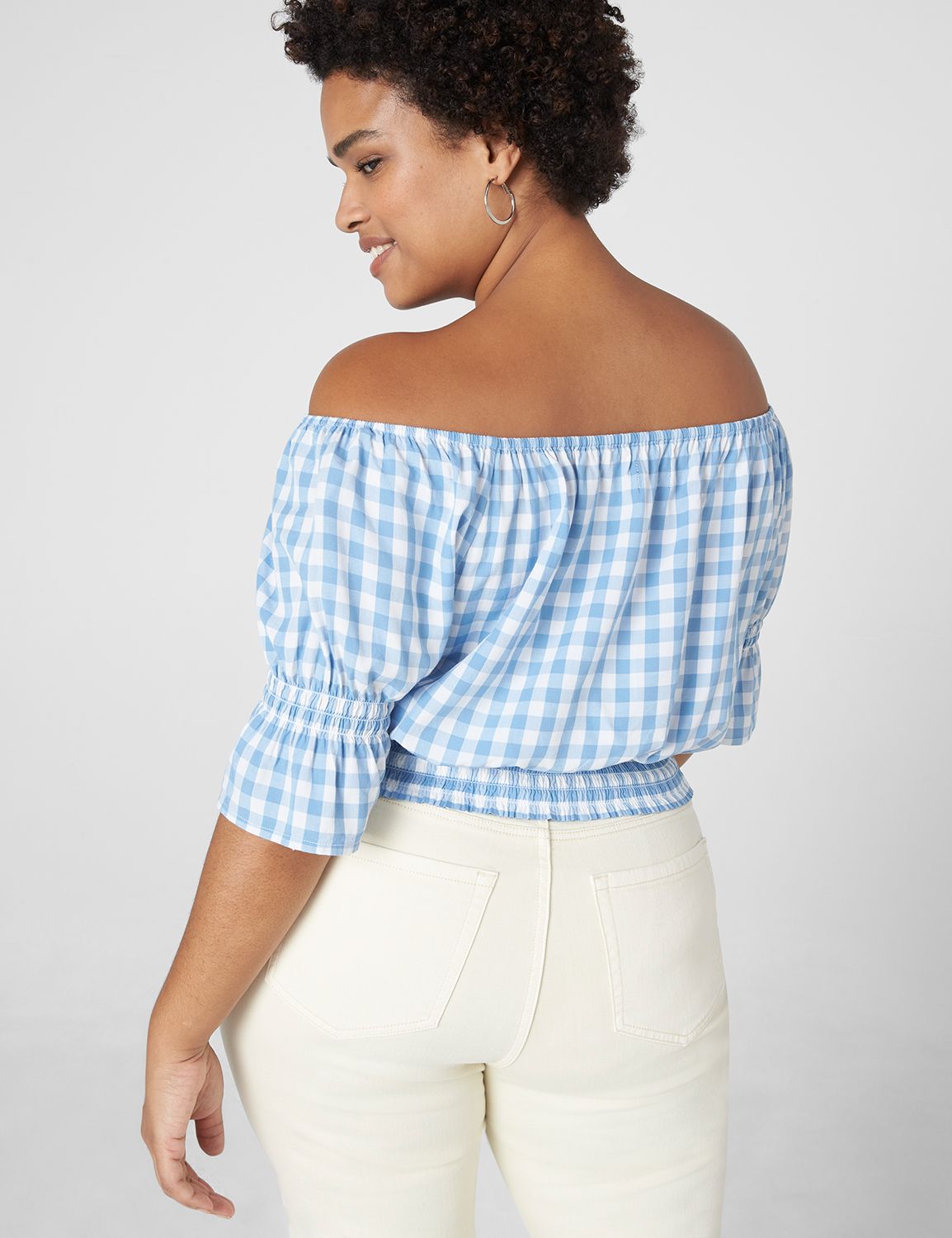 Classic Crop Off-The-Shoulder Plaid Top