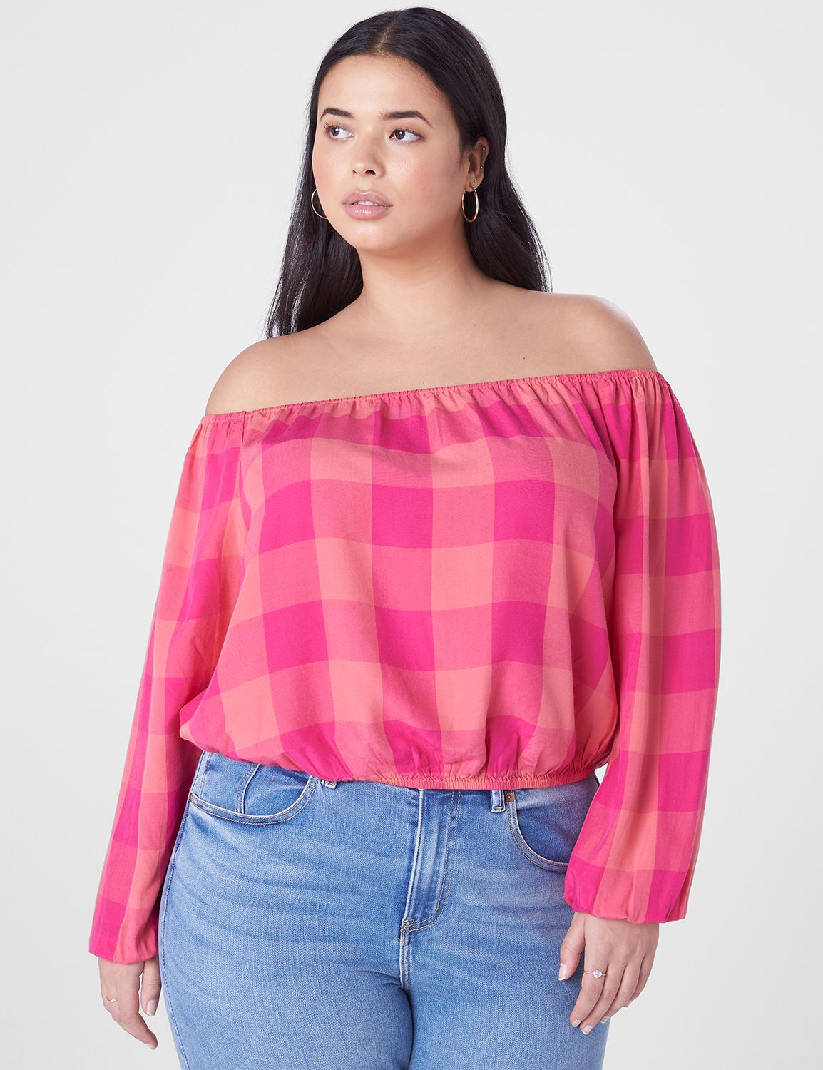 Plaid off discount the shoulder top