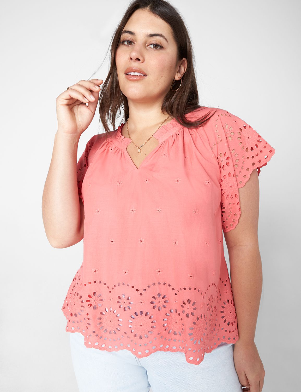 Raglan Scallop Hem Ruffle Neckline Product Image 1