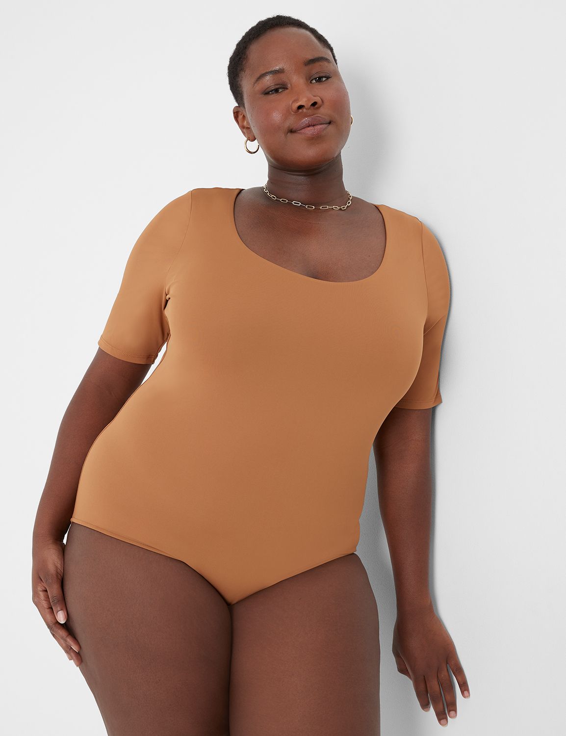 Fitted Short-Sleeve Scoop-Neck Bodysuit