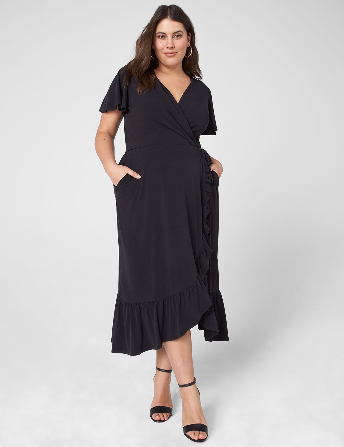 Short Flutter Sleeve Surplice Ruffl