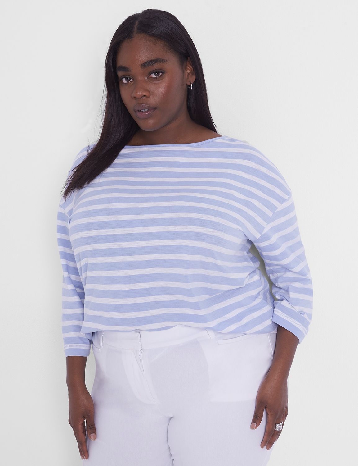 Crushed 3/4 Sleeve 'Ocean' V-Neck