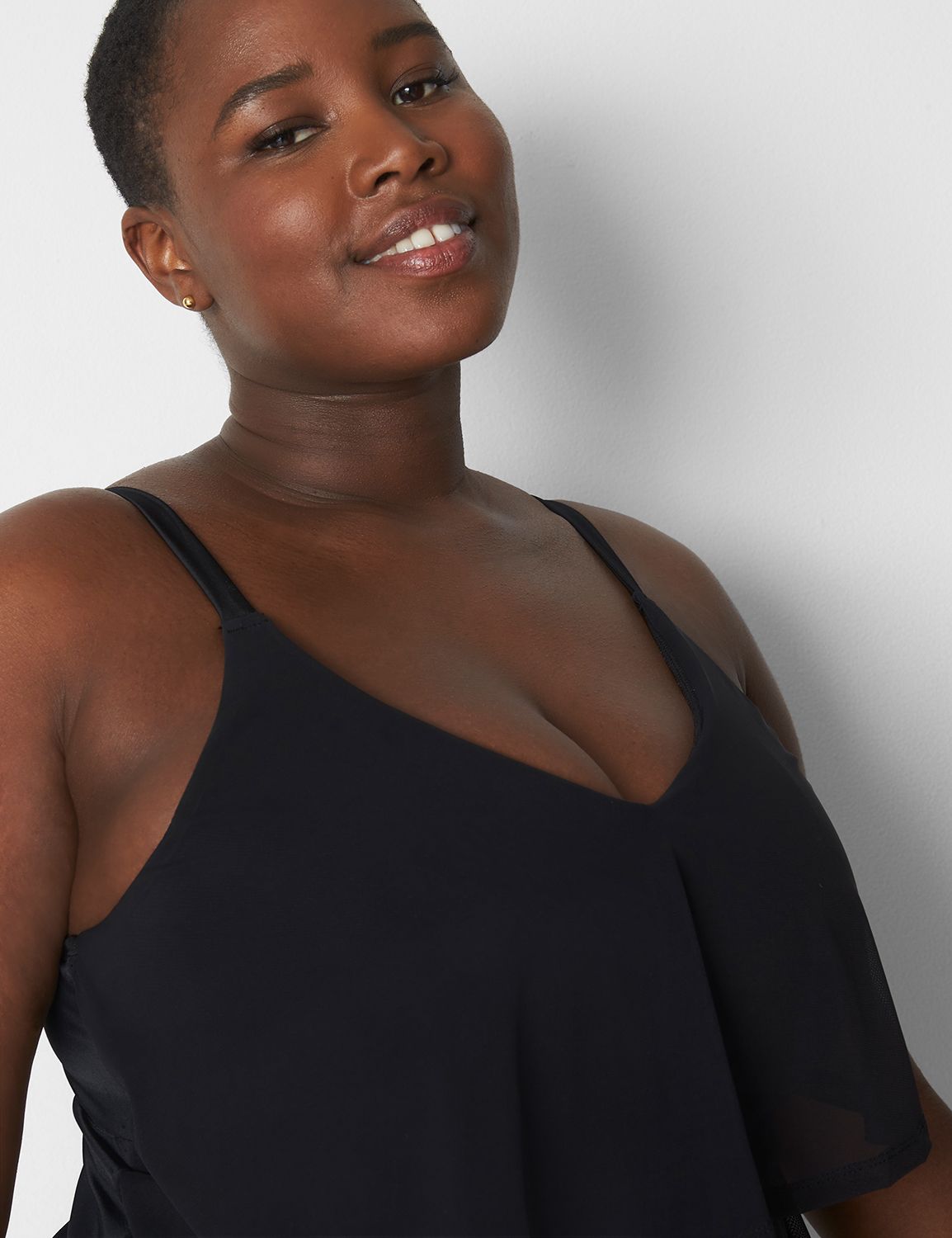 Plus Size | NW Mesh Three Tier Flounce Tankini | LaneBryant