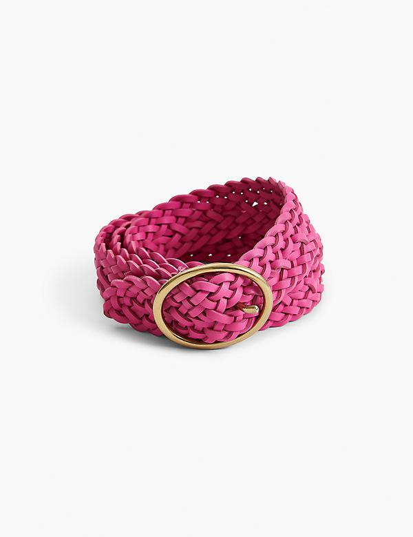 Braided Faux-Leather Oval Ring Belt