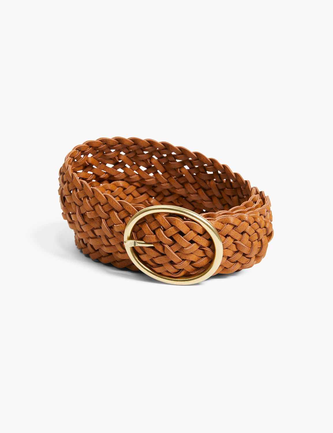 THIN BELT IN BRAIDED LEATHER - COGNAC BROWN