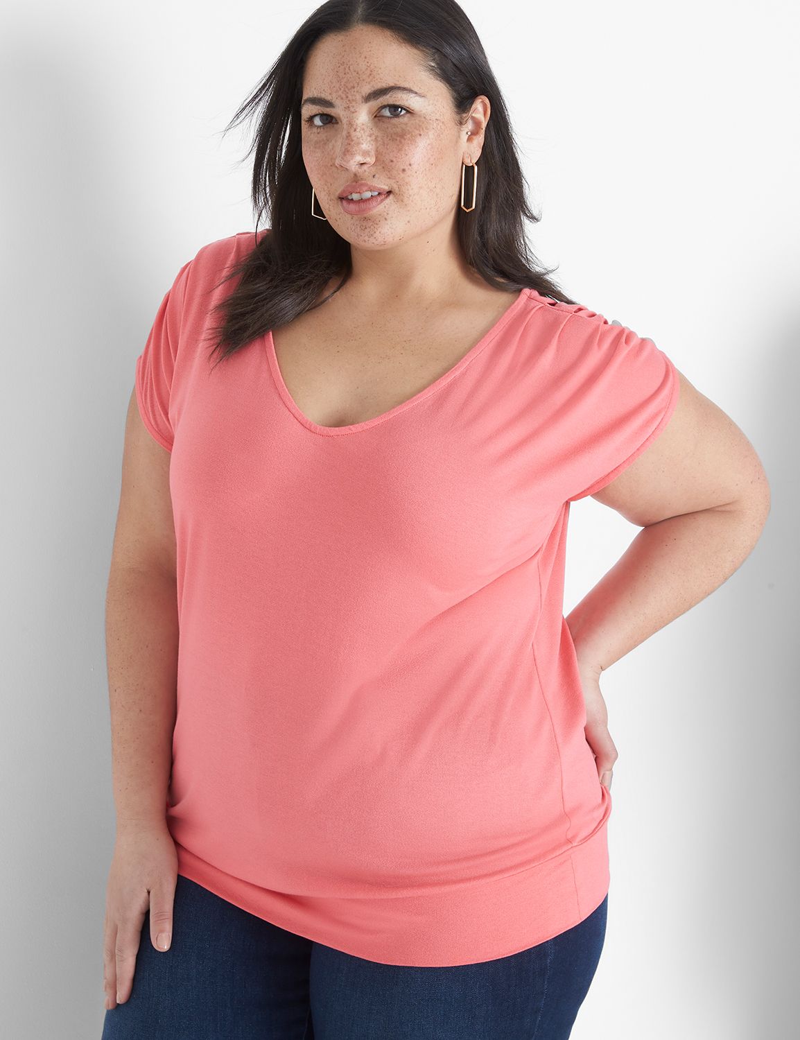 Classic Cap Sleeve V Neck Banded Bo | LaneBryant