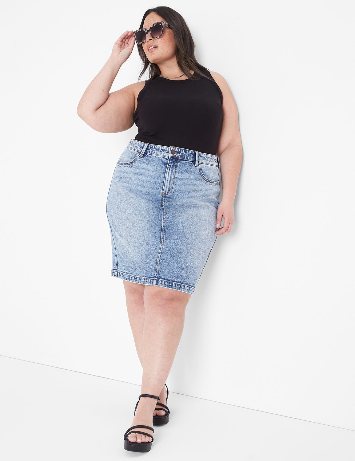 Lane bryant black outlet jean skirt