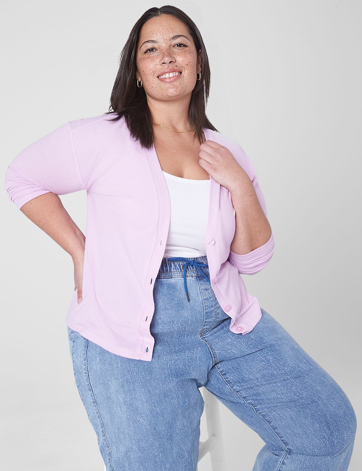 Relaxed Long Sleeve Hacci Button Fr Product Image 1