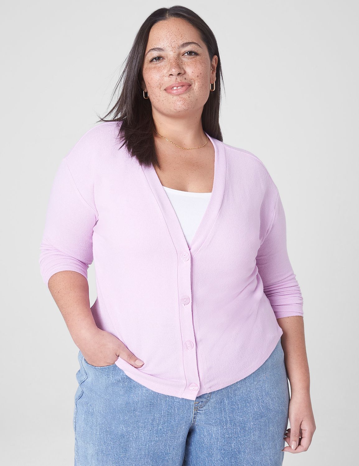 Relaxed Long Sleeve Hacci Button Fr Product Image 3