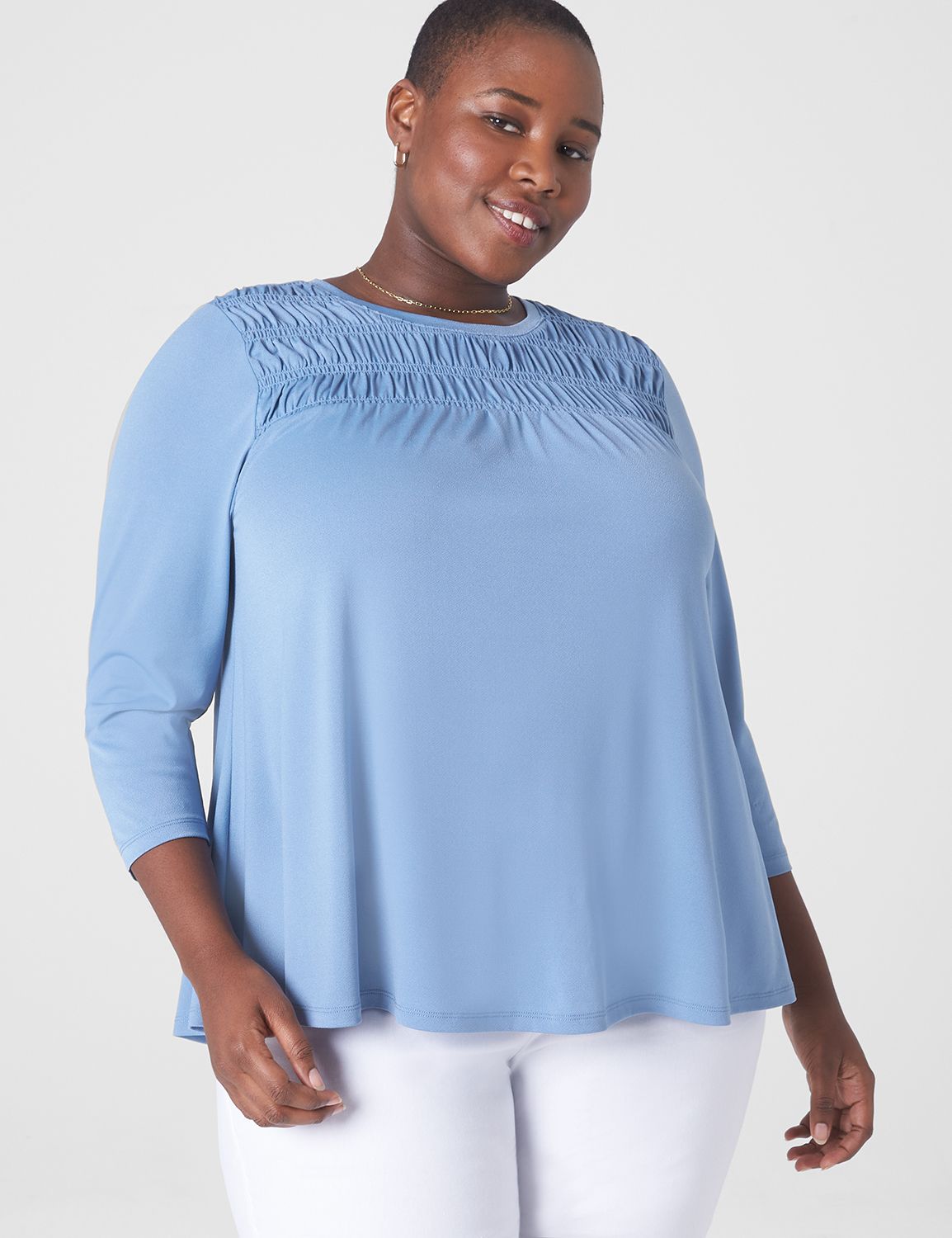 Swing 3/4 Sleeve Crew Neck Smocked Product Image 1