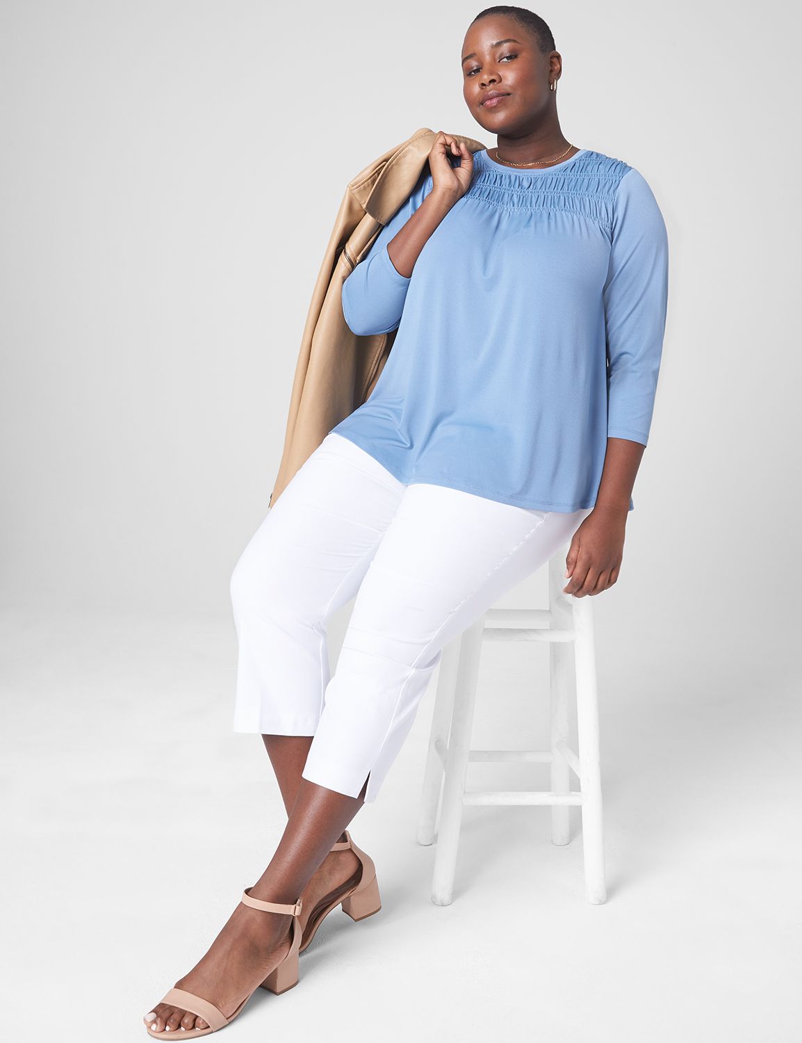 Swing 3/4 Sleeve Crew Neck Smocked Product Image 3