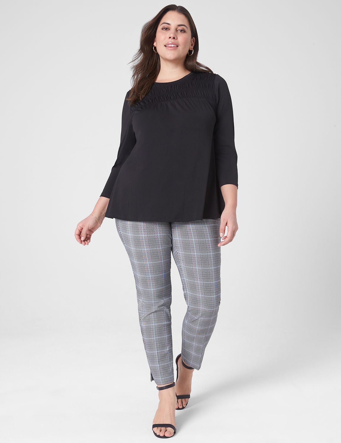 Swing 3/4 Sleeve Crew Neck Smocked Product Image 1