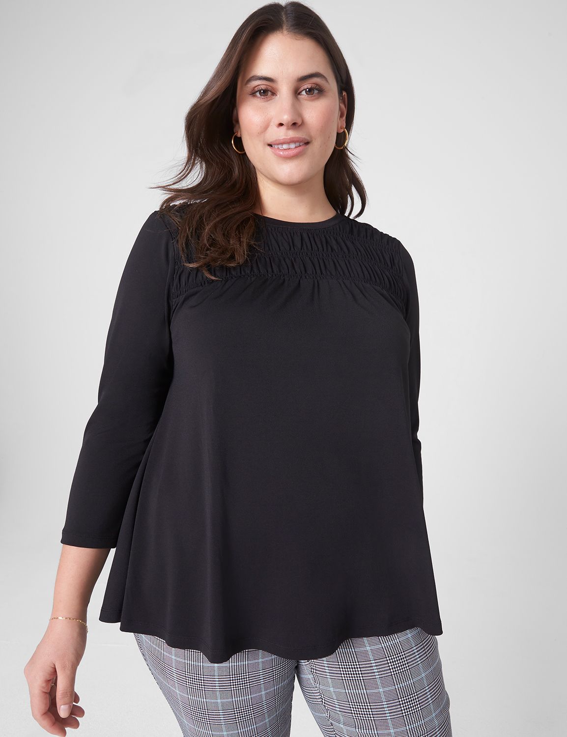 Swing 3/4 Sleeve Crew Neck Smocked Product Image 3