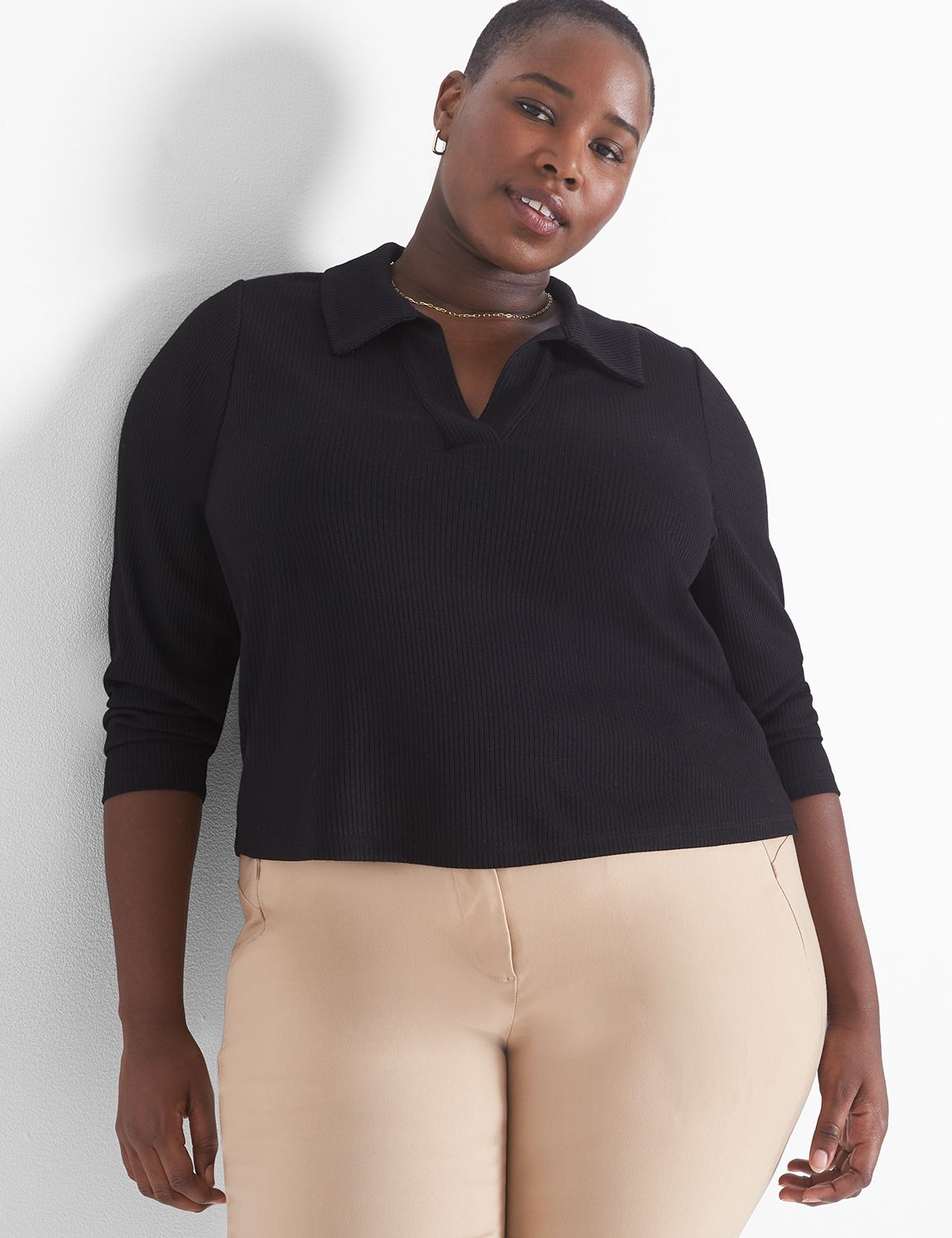 POL V-Cutout Rib Band Long Sleeve Sweatshirt