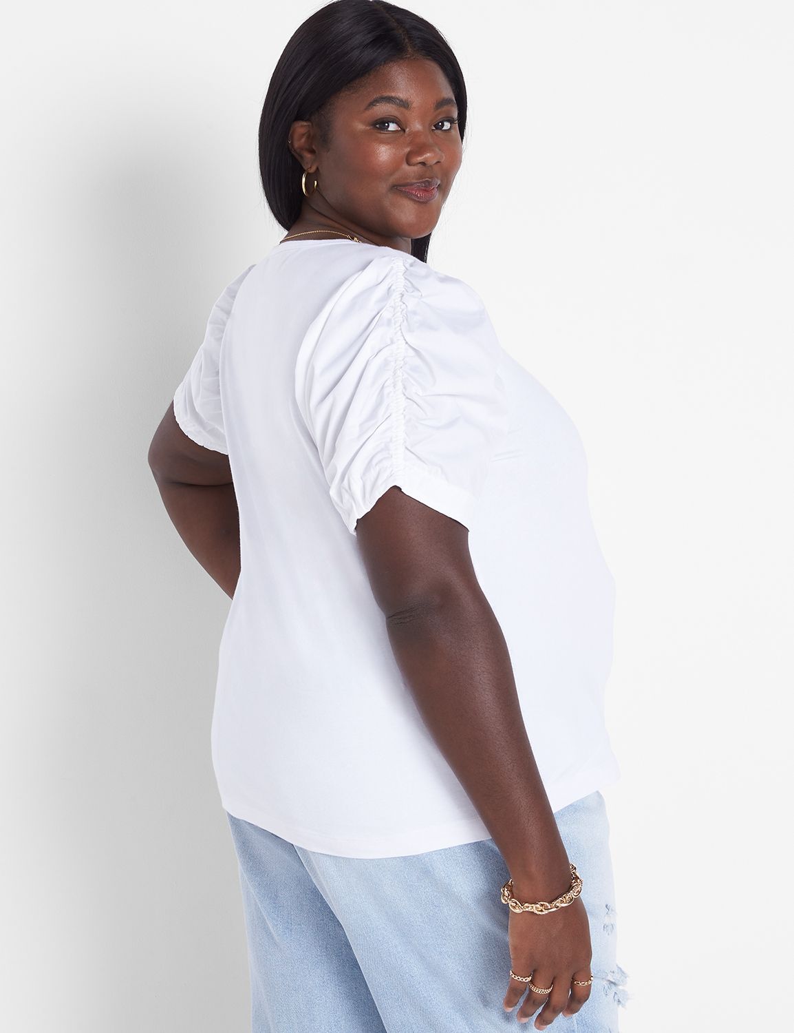 Classic Short Woven Puff Sleeve Cre Product Image 2