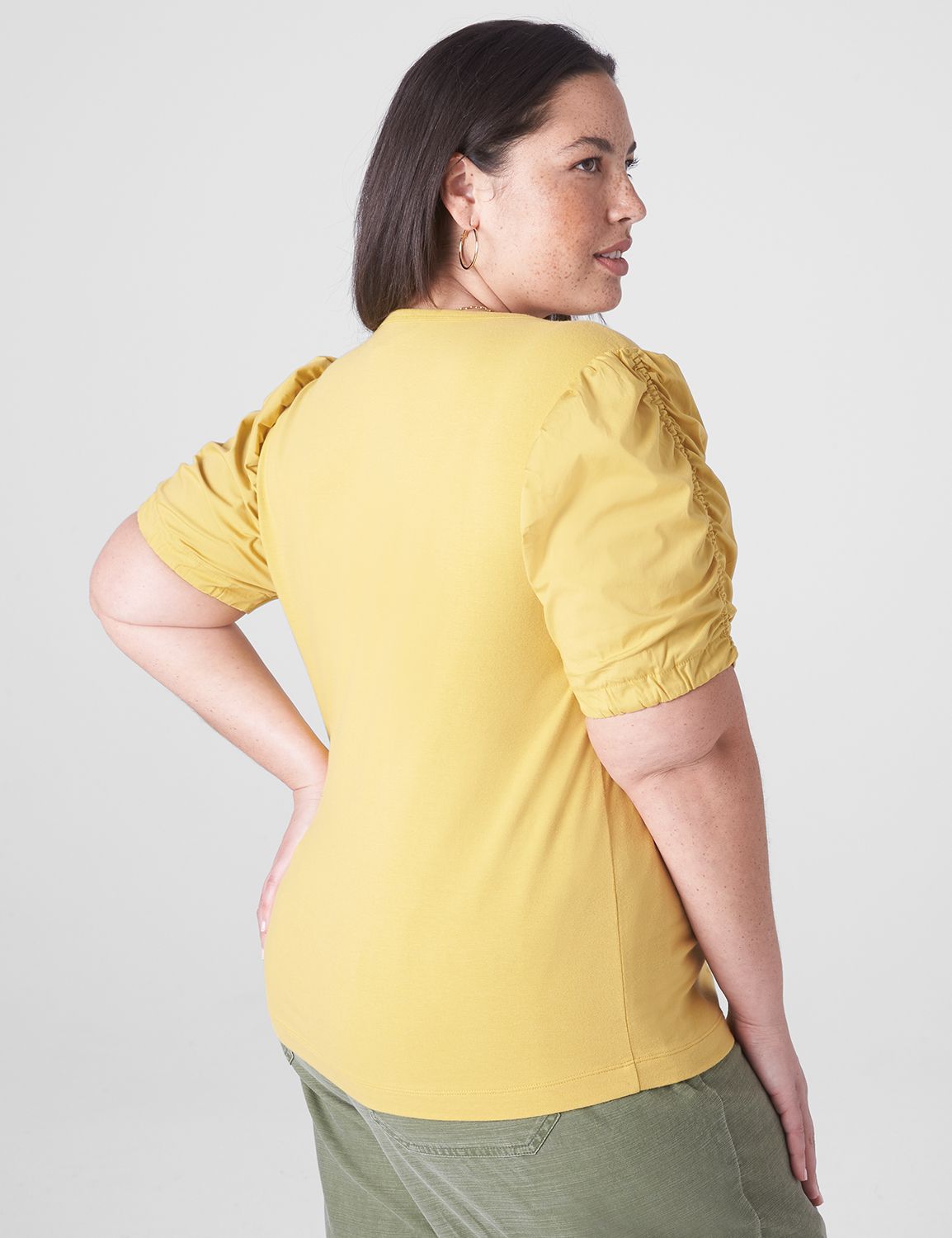 Classic Short Woven Puff Sleeve Cre Product Image 2