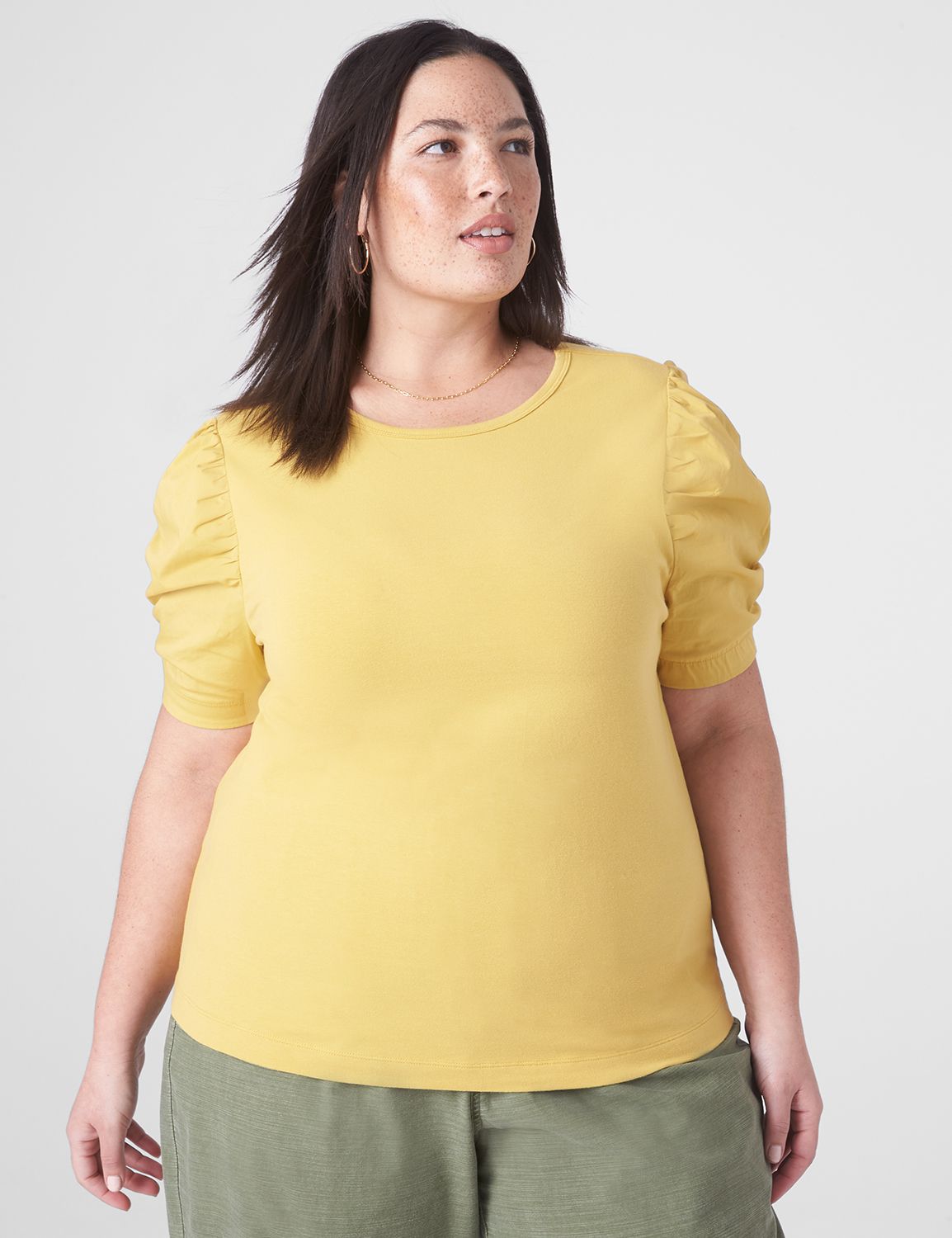 Classic Short Woven Puff Sleeve Cre Product Image 3