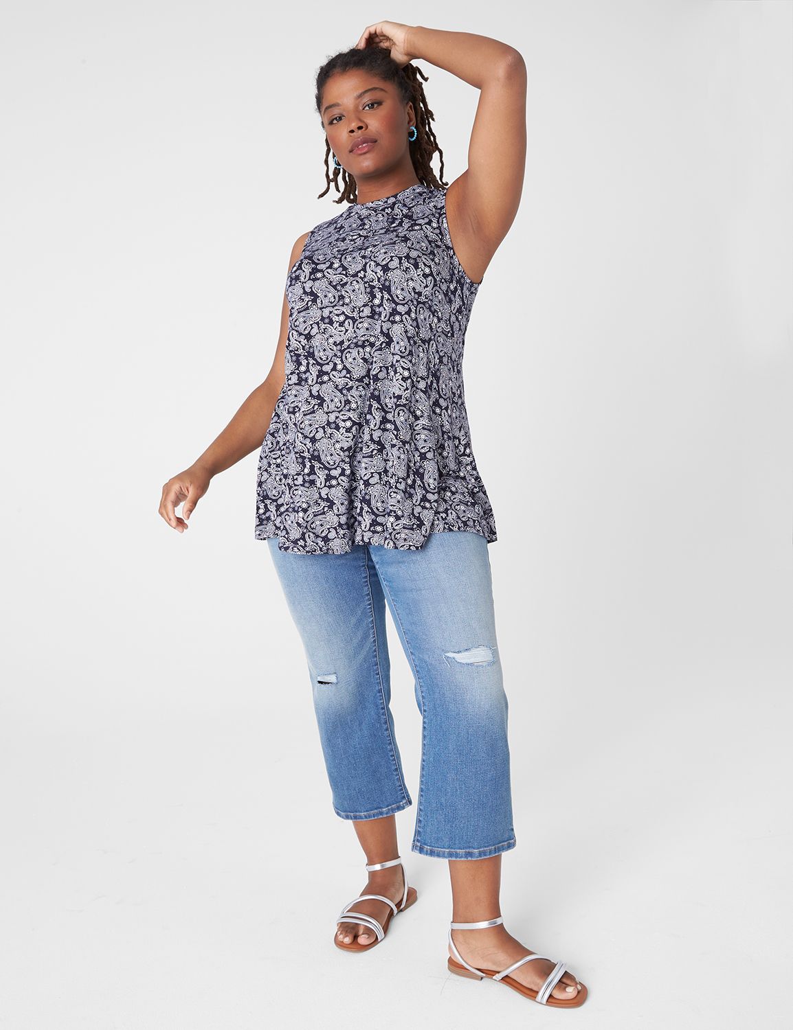 Modern Slub Swing High Neck Straight Hem Tunic LaneBryant