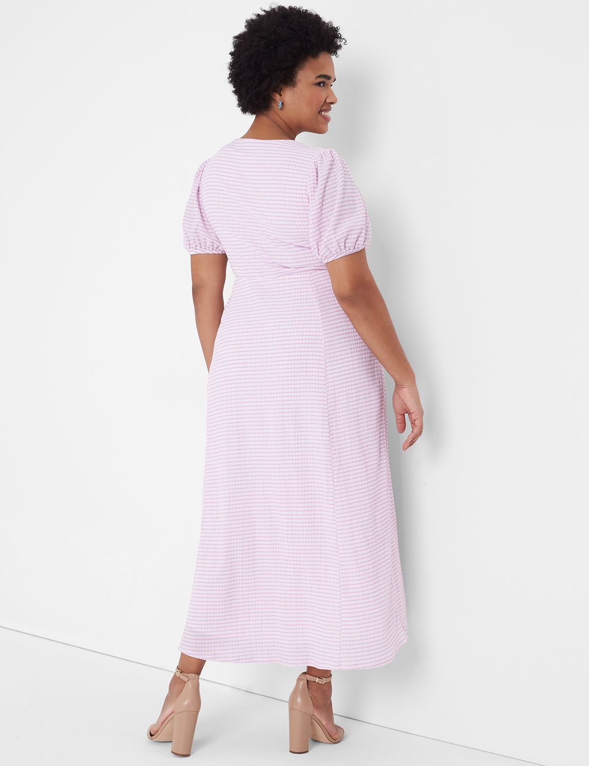 Puff-Sleeve Ruched Sweetheart-Neck Midi Dress | LaneBryant