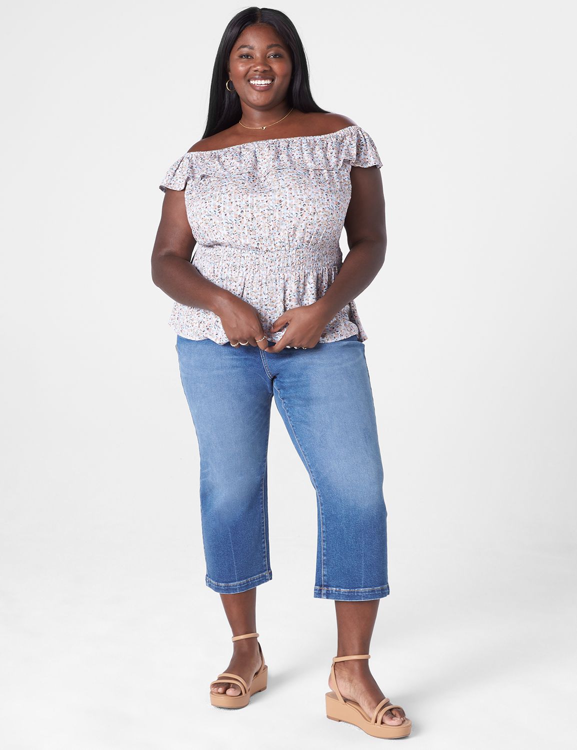 White off the shop shoulder peplum top