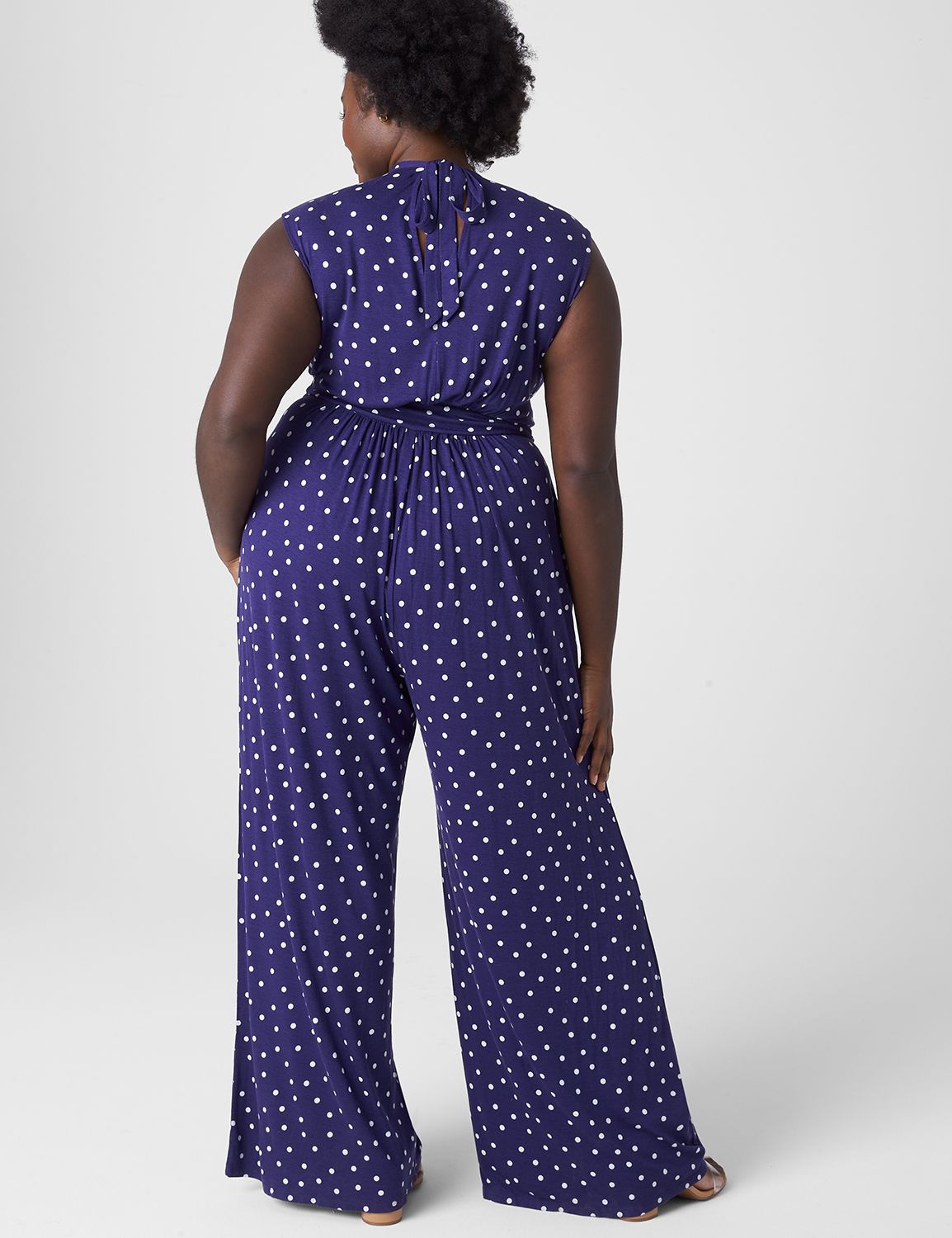 Tie Back Mock Neck Split Sleeve Jumpsuit