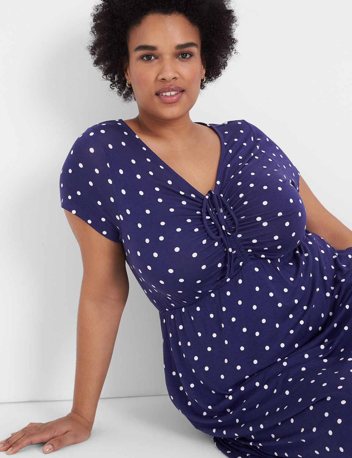 Short Sleeve V Drawcord Neck Ruched | LaneBryant