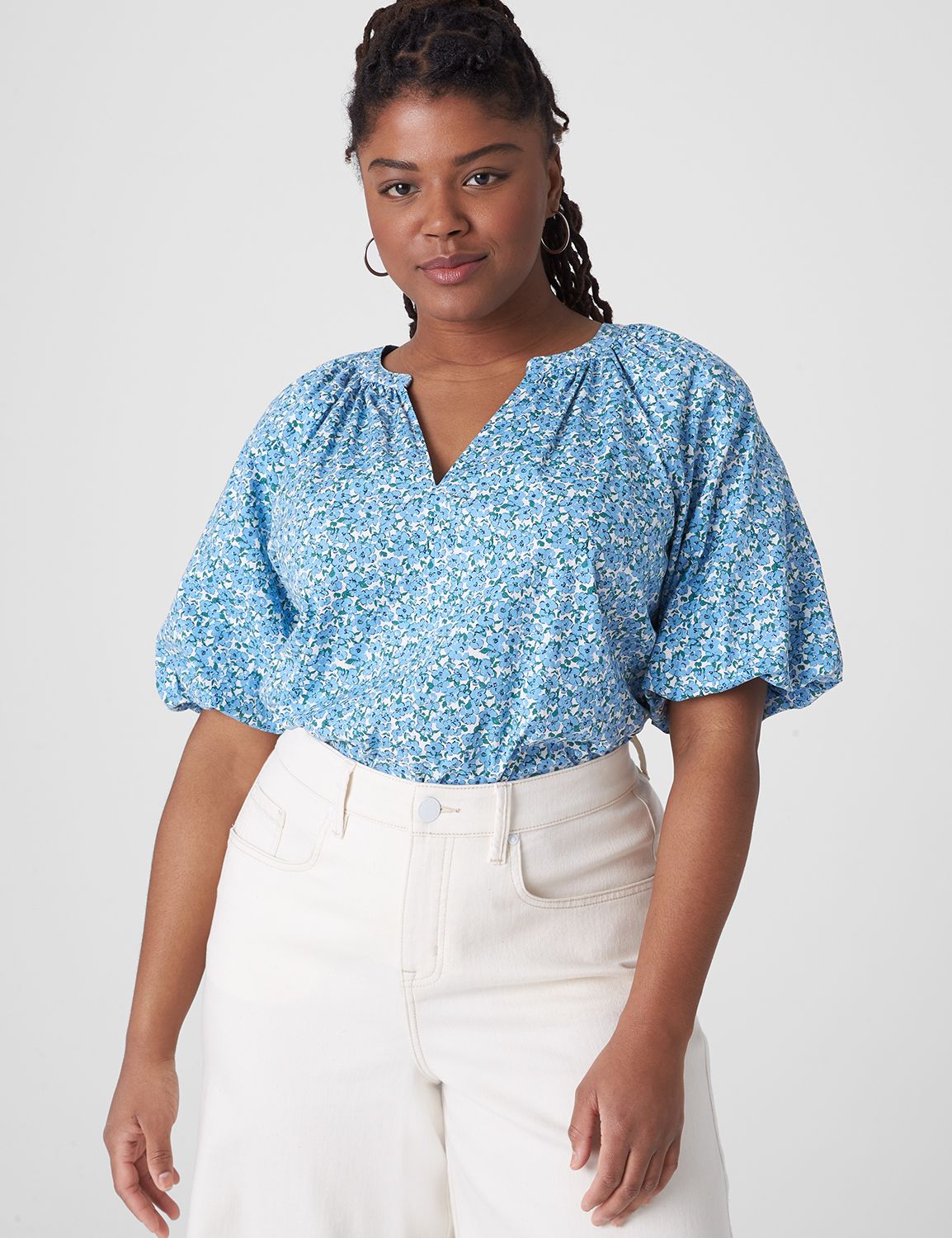 Classic Short Sleeve Split Neck Top Product Image 3