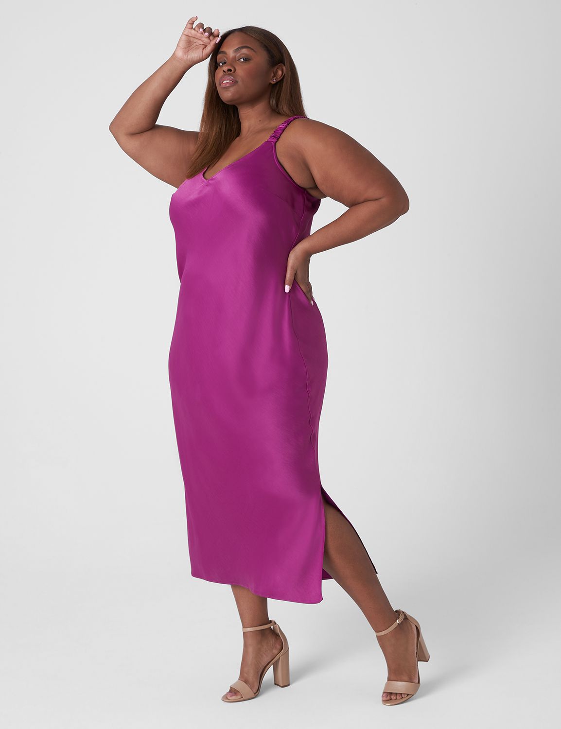 Ruched Strap Bias Cut Slip Dress LaneBryant