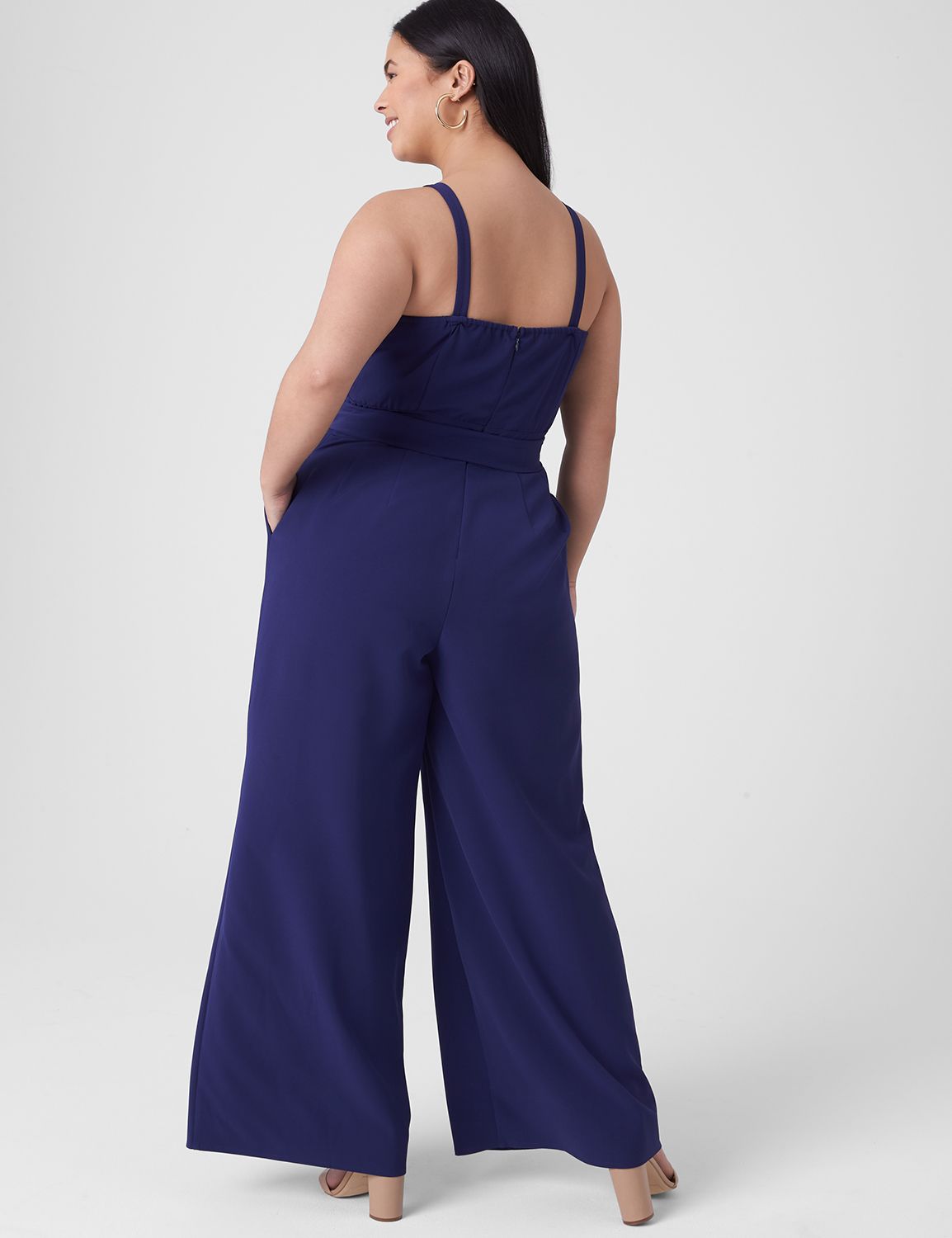 Lena Square Notch-Neck Belted Jumpsuit