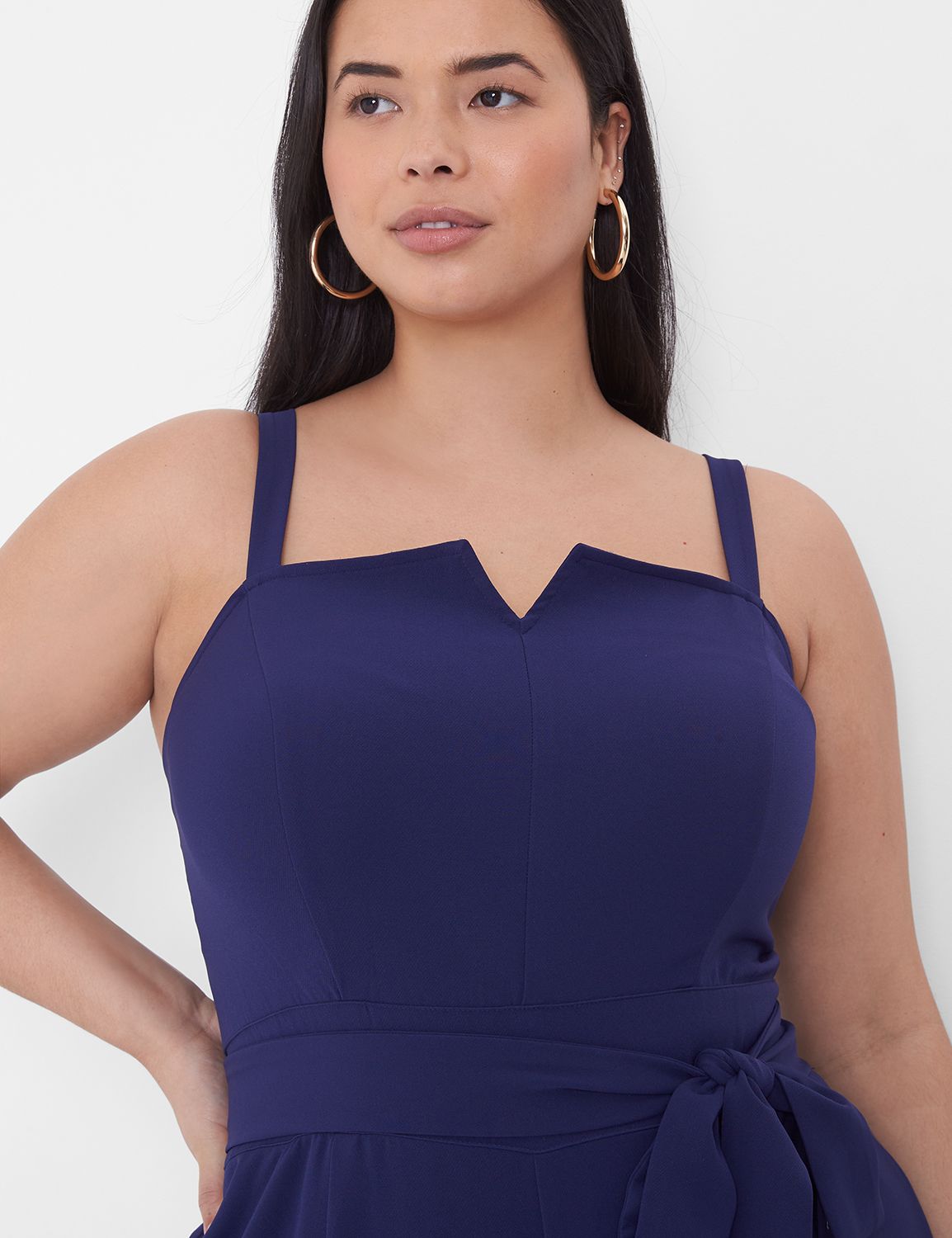 Lena Square Notch-Neck Belted Jumpsuit