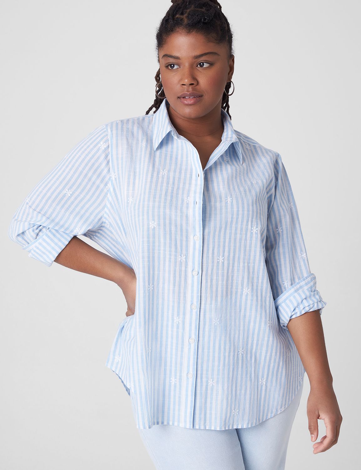 Embroidered Button-Down Shirt | LaneBryant