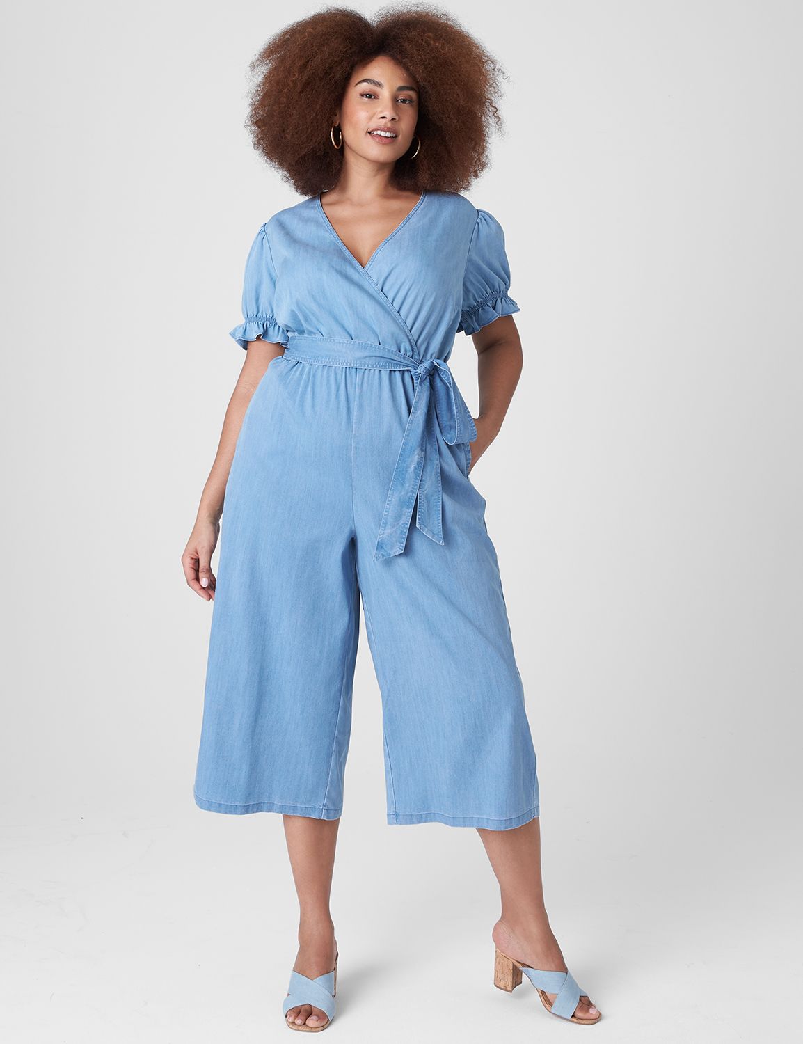 Square Neck Puff Sleeve Belted Glitter Jumpsuit