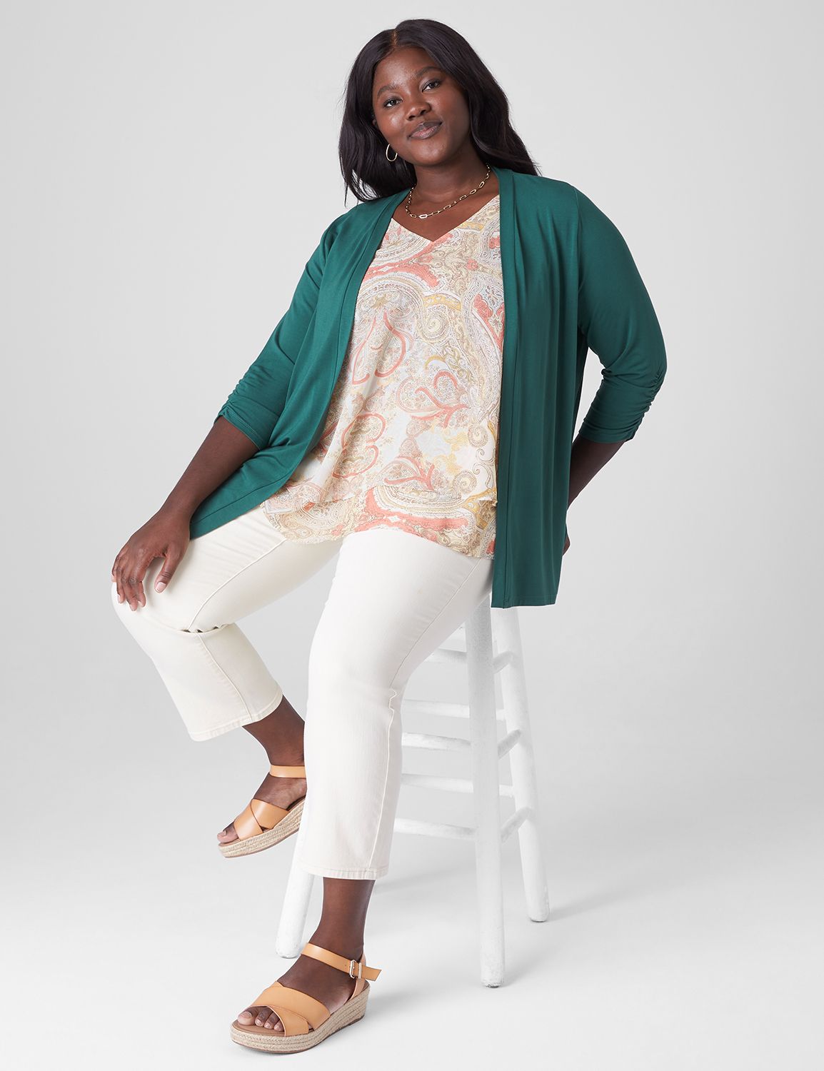Women's 3/4 Sleeve Open Front Cropped Cardigan - Lightweight, Ribbed Hem, S-3XL, Royal Blue - View #4