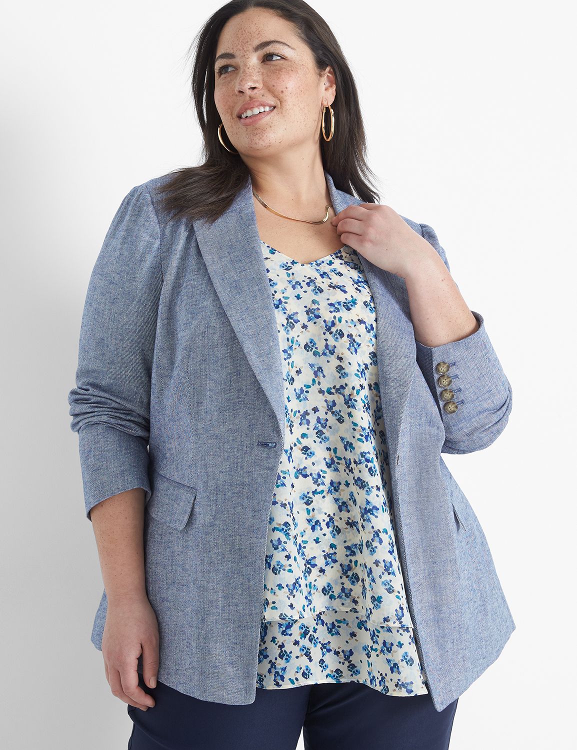 Chambray Linen Long-Sleeve Blazer