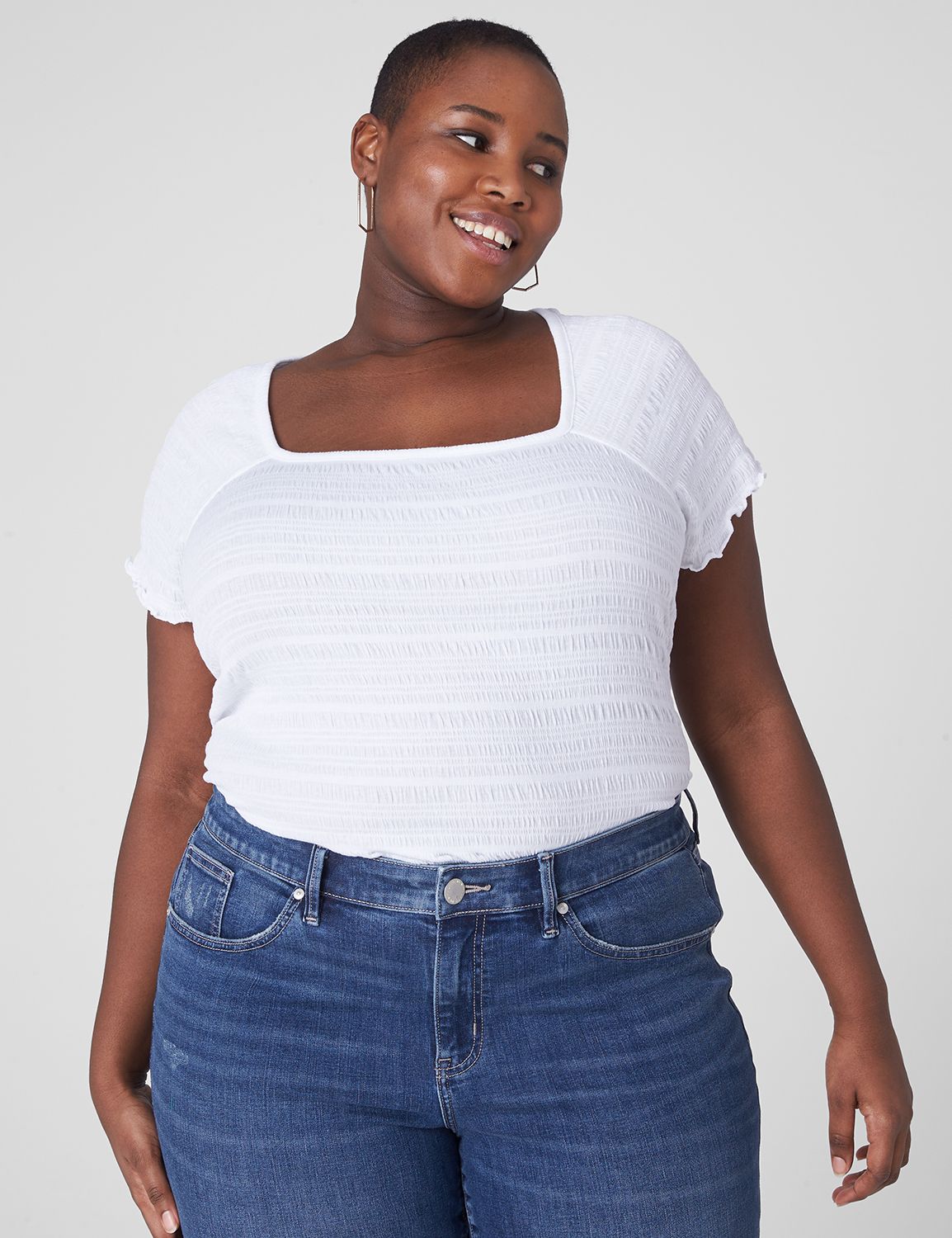 Fitted Short Sleeve Square Neck Smo | LaneBryant