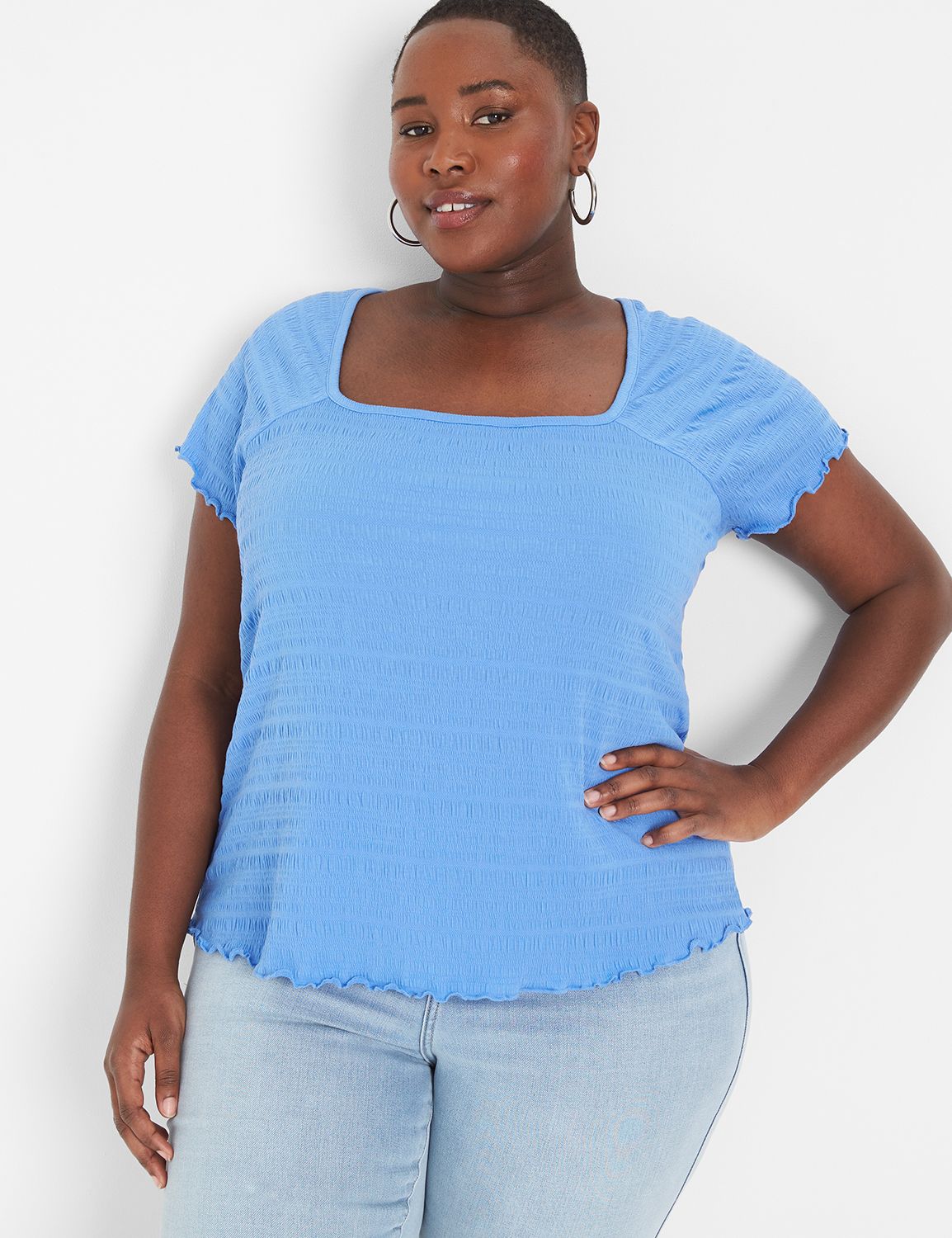 Fitted Short Sleeve Square Neck Smo Product Image 1