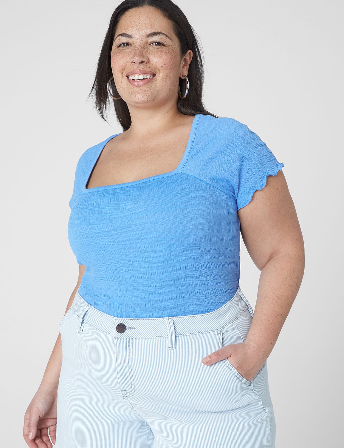 Fitted Short Sleeve Square Neck Smo Product Image 3