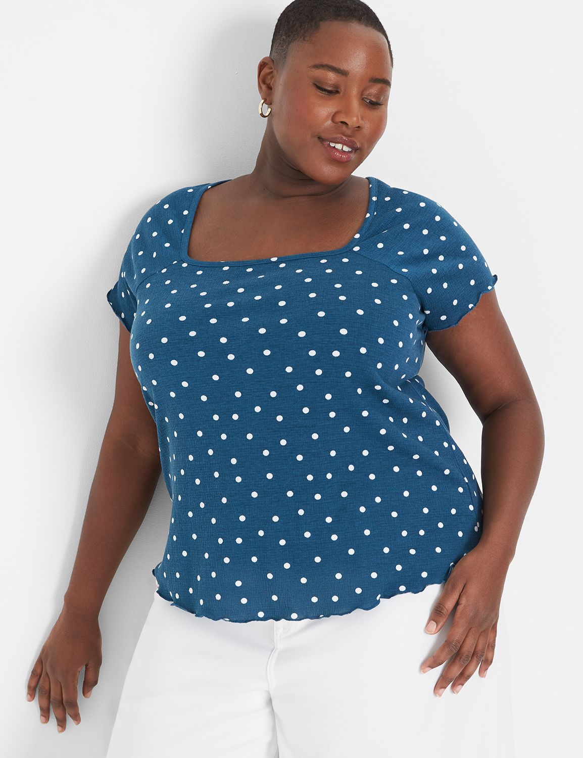 Fitted Short Sleeve Square Neck Tee | LaneBryant