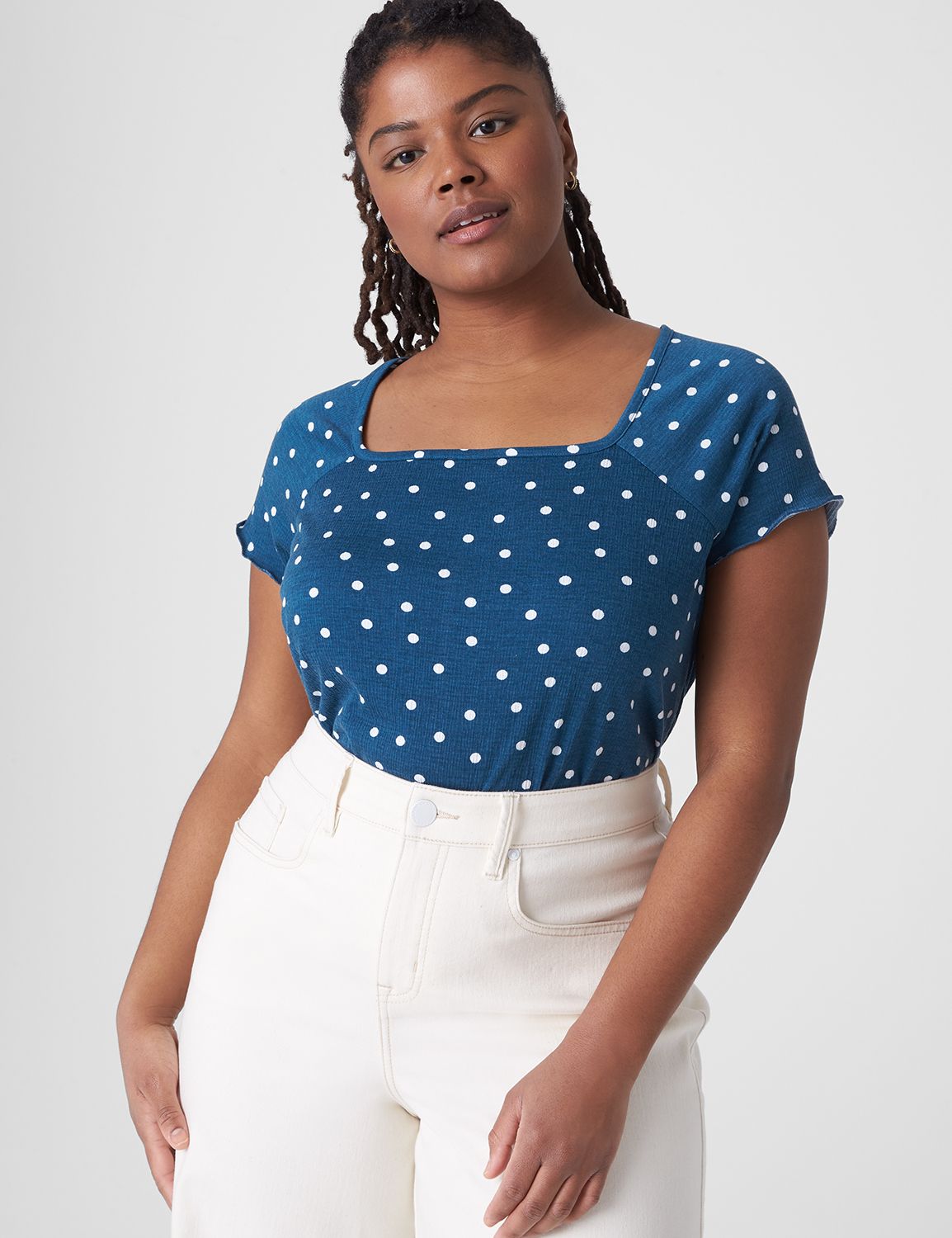 Fitted Short Sleeve Square Neck Tee | LaneBryant