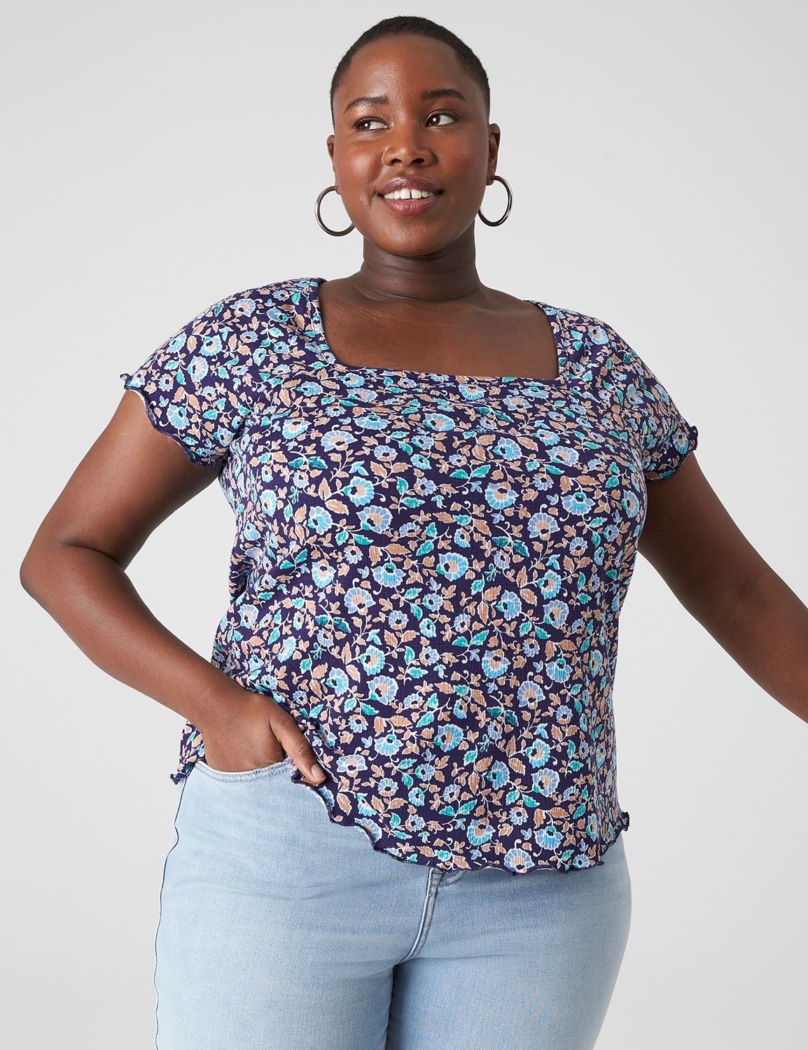 Fitted Short Sleeve Square Neck Tee | LaneBryant