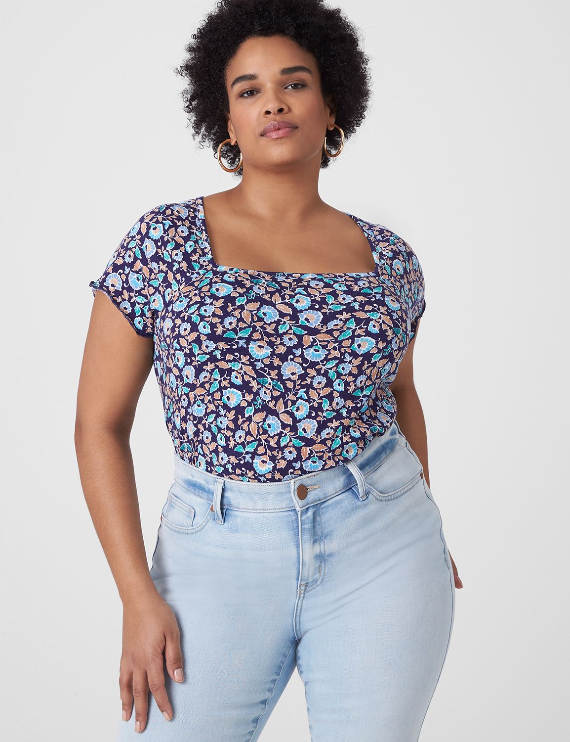 Fitted Short Sleeve Square Neck Tee | LaneBryant