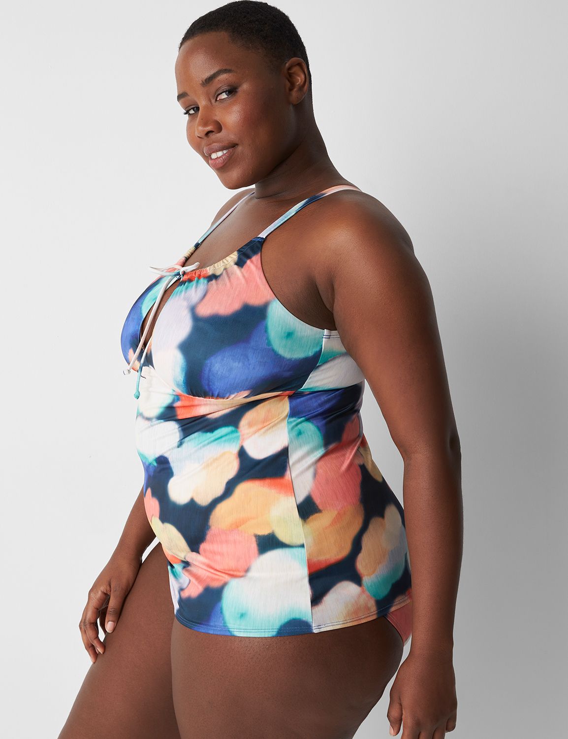 Lane Bryant Cacique Blue Rainbow Macrame Fitted Underwire Tankini